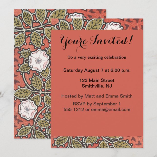 Invitation Fleur d'illustration Rose sauvage Vintage (Devant / Derrière)