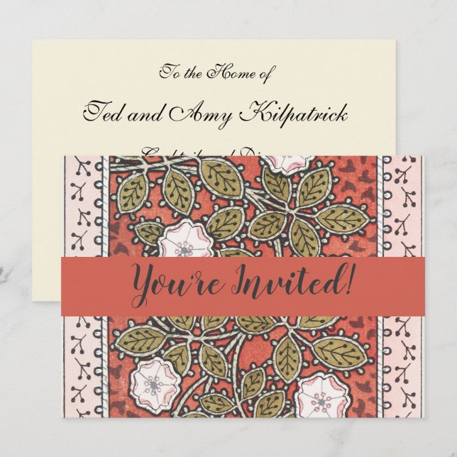 Invitation Fleur d'illustration Rose sauvage Vintage (Devant / Derrière)