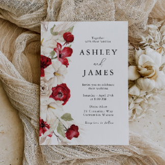 Invitation Fleur divine : Blancs & Rouge magnifique Mariage F