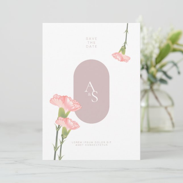 Invitation Fleur d'oeillet rose avec Mariage à thème rose Inv (Debout devant)