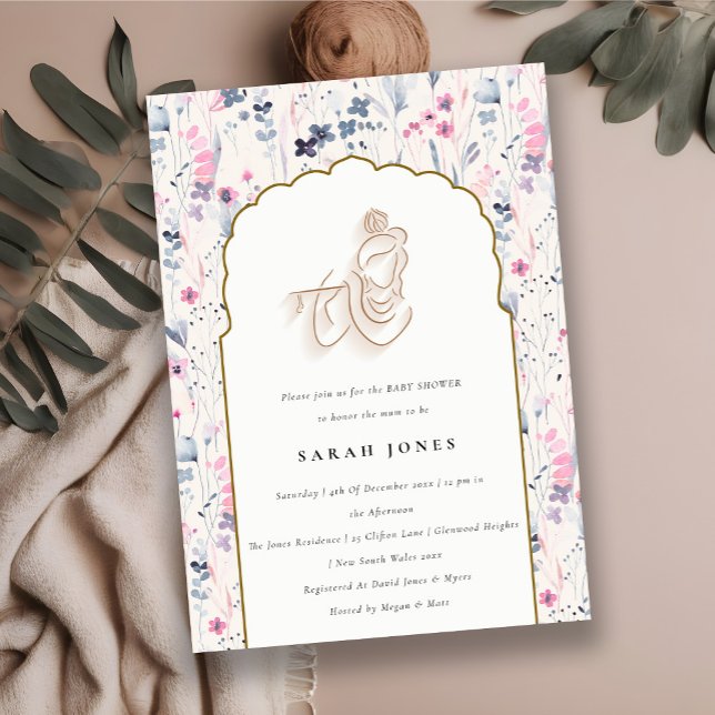 Invitation Fleur d'or Blush Baby shower indien Krishna (Créateur téléchargé)