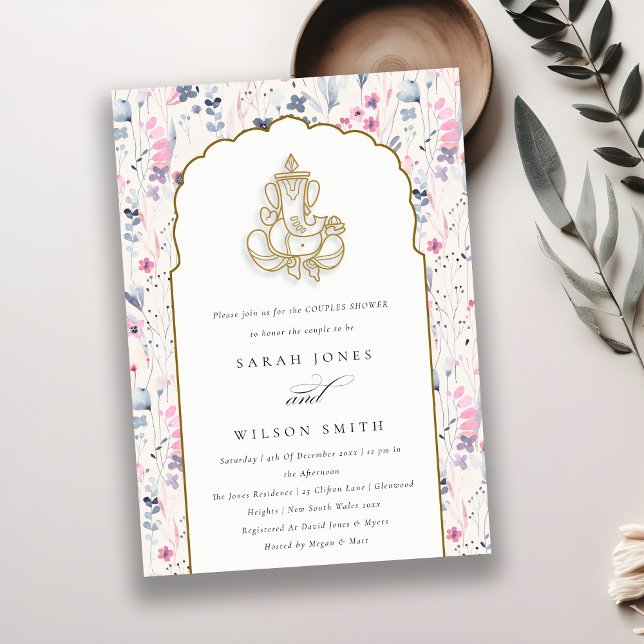 Invitation Fleur d'or Blush Ganesh Indian Couples Douche (Créateur téléchargé)