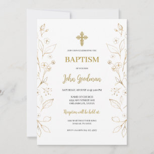 Invitation Fleur d'or minimaliste Baptême espagnol