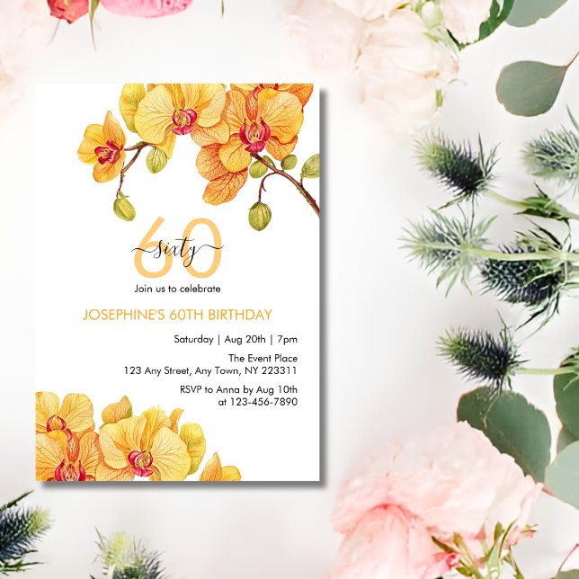Invitation Fleur d'orchidée jaune Anniversaire botanique (Créateur téléchargé)