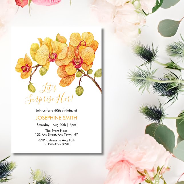 Invitation Fleur d'orchidée jaune Fleur Surprise Anniversaire (Créateur téléchargé)