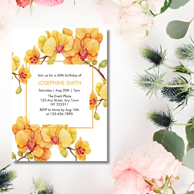 Invitation Fleur d'orchidée jaune Printemps Fleur Anniversair (Créateur téléchargé)