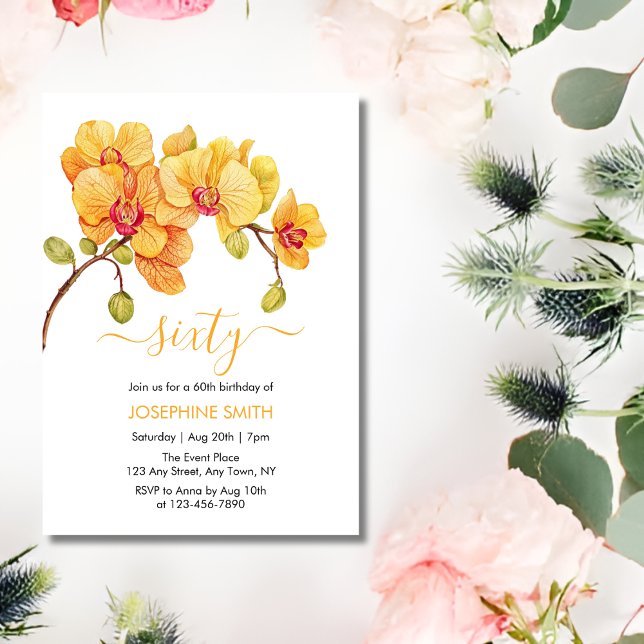 Invitation Fleur d'orchidées jaunes 60e anniversaire (Créateur téléchargé)
