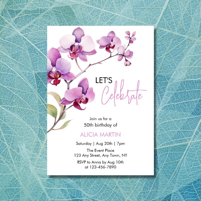 Invitation Fleur d'orchidées pourpres 50e anniversaire (Créateur téléchargé)