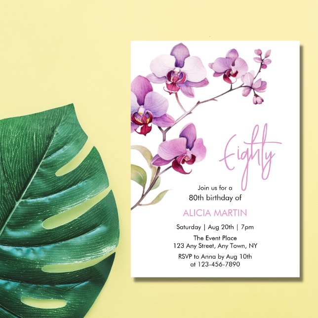 Invitation Fleur d'orchidées pourpres 80e anniversaire (Créateur téléchargé)