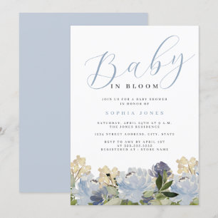 Invitation Fleur Dusty Blue Garçon Bébé en Fleur Baby Shower