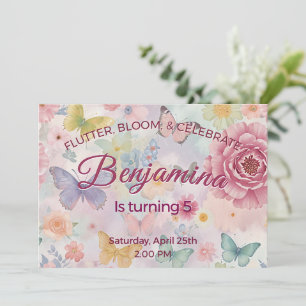 Invitation Fleur éclose Célébration Rose pastel Fille qui fêt
