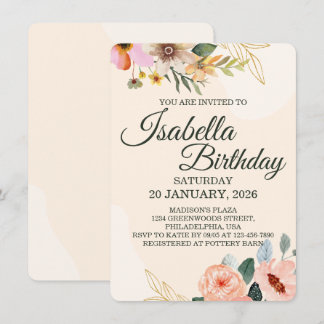 Invitation Fleur Élégante – Fleur Aquarelle Rose et Pêche