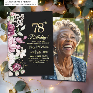 Invitation Fleur Élégante Or 78 Photo Anniversaire