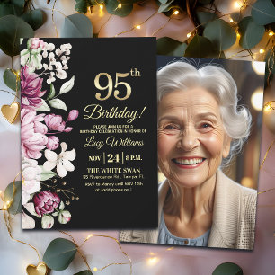 Invitation Fleur Élégante Or 95 Anniversaire Photo
