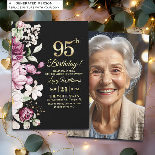 Invitation Fleur Élégante Or 95 Anniversaire Photo