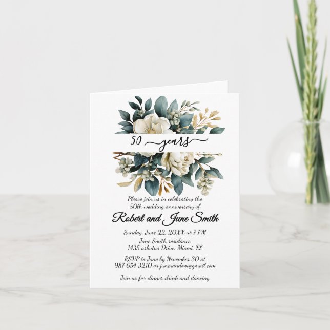 Invitation Fleur en fleurs blanches 50e anniversaire de maria (Devant)