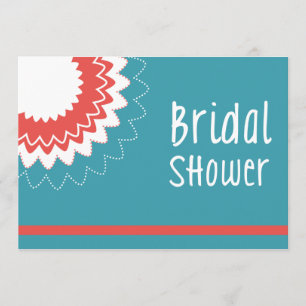 Invitation Fleur en fleurs - Bleu et corail