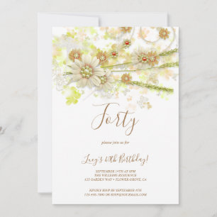 Invitation Fleur et perles de printemps Décoratif 40e anniver