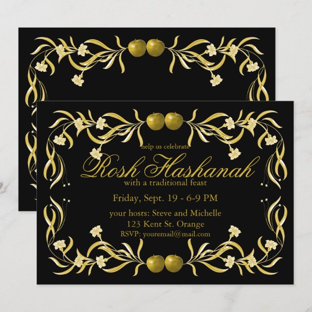 Invitation Fleur et pommes Rosh Hashanah fleurissent (Devant / Derrière)