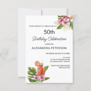 Invitation Fleur exotique et cocktail Anniversaire