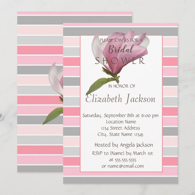 Invitation Fleur, Fête des mariées Magnolia Stripes (Devant / Derrière)