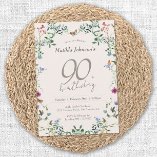 Invitation Fleur fleur sauvage Elégante 90e fête d'anniversai