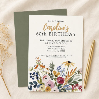 Invitation Fleur floral aquarelle automnale 60e anniversaire
