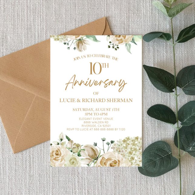 Invitation Fleur florale blanche 10e anniversaire de Mariage (Créateur téléchargé)