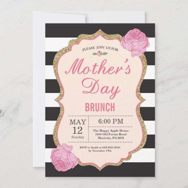 Invitation Fleur florale de rose d'invitation de brunch de (Devant)