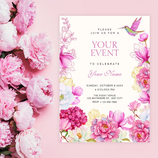 Invitation Fleur florale rose (Créateur téléchargé)