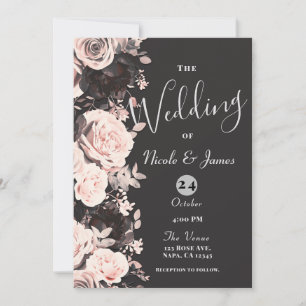 Invitation Fleur foncé rose rose Fleur gris Mariage noir