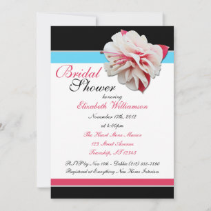 Invitation "Fleur Fuchsia" Fête des mariées rose Bleu & Noir
