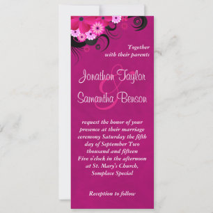 Invitation Fleur Fuchsia foncée 4" x 9,25" Mariage invite