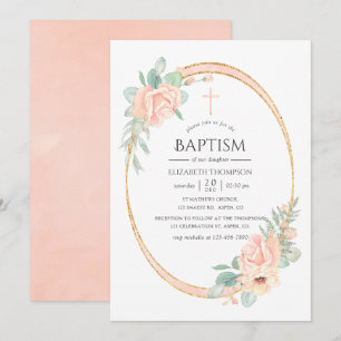 Invitation Fleur géométrique rose pastel pour baptême