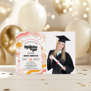 Invitation Fleur Hippie Groovy Rétro Photo Diplôme