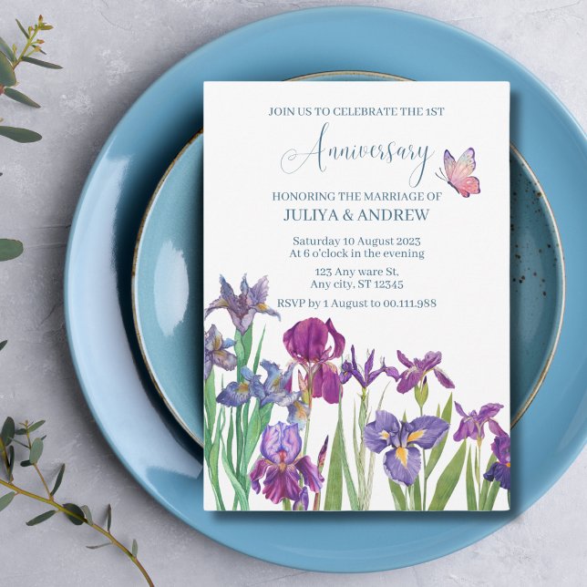 Invitation Fleur Iris aquarelle fête anniversaire (Créateur téléchargé)