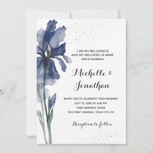 Invitation Fleur Iris bleu foncé Mariage chrétien moderne
