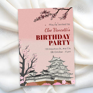 Invitation Fleur japonaise rose pastel pour anniversaire 