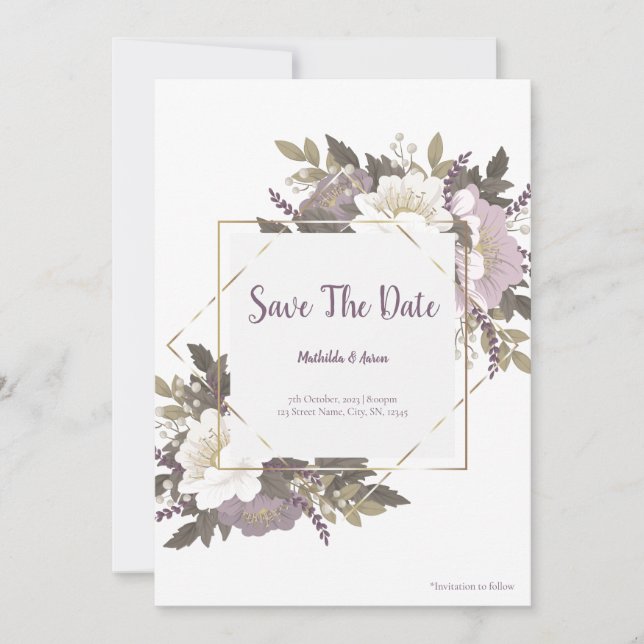 Invitation Fleur Lilac élégante et simple enregistrer la cart (Devant)