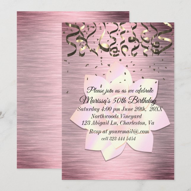 Invitation Fleur Lotus Rose Blush Élégante Anniversaire (Devant / Derrière)