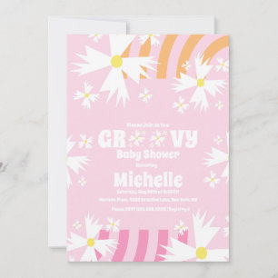 Invitation Fleur marguerite Baby shower Super rose orange