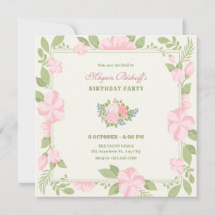Invitation Fleur mariage anneau rose vert anniversaire