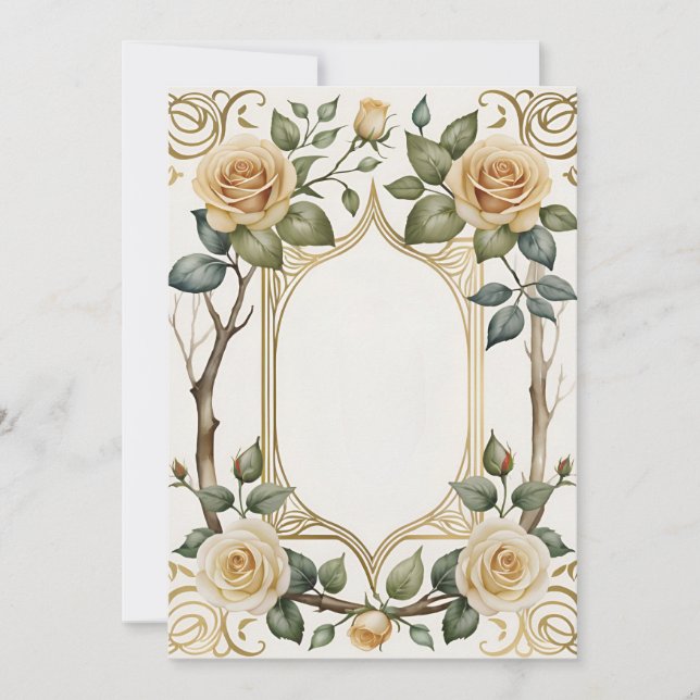 Invitation Fleur mariage et cadre or (Devant)