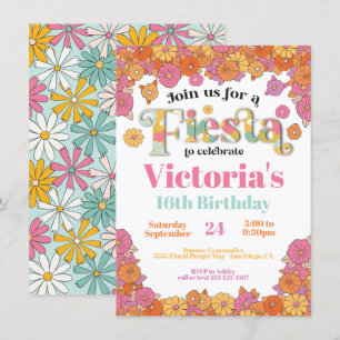 Invitation Fleur mexicaine Fiesta Power Moderne Rétro Anniver