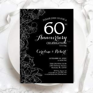 Invitation Fleur noir et blanc 60e anniversaire