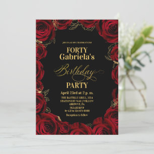 Invitation Fleur noir rouge or 40e anniversaire