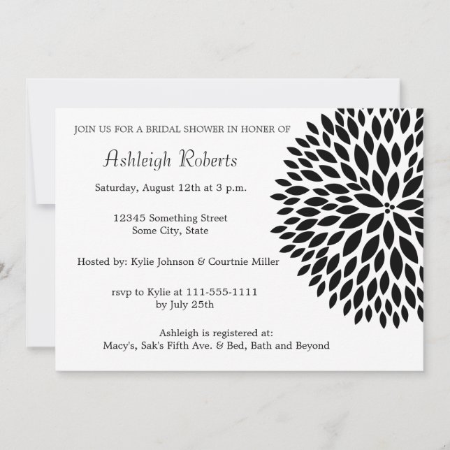 Invitation Fleur noire et blanche design (Devant)