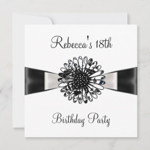 Invitation Fleur noire et blanche noeud papillon 18ème fête d