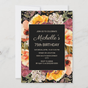 Invitation Fleur orange Bourgogne Or Noir 75e Anniversaire