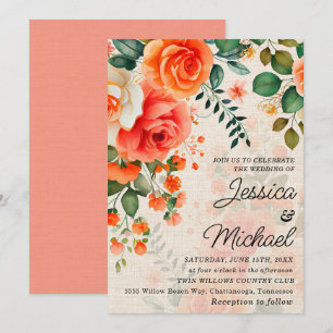 Invitation Fleur orange corail romantique
